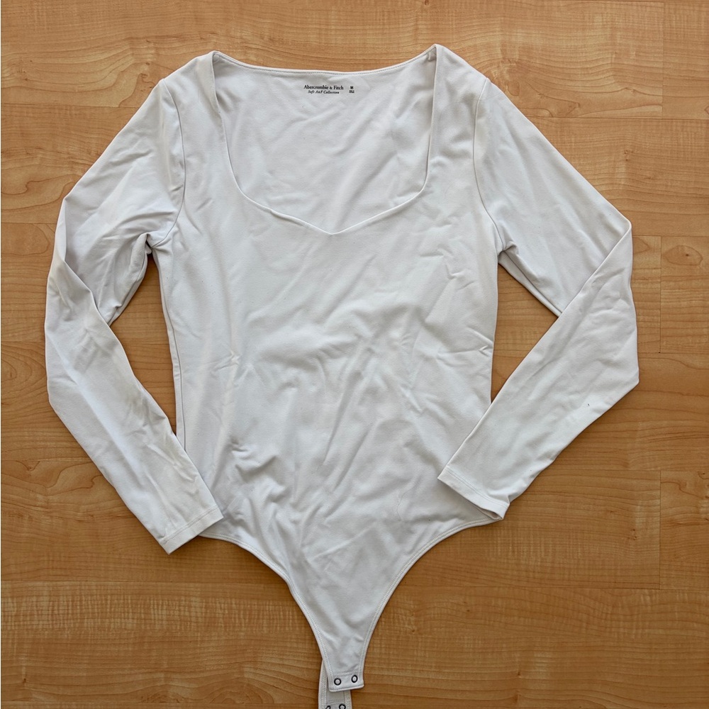 Abercrombie & Fitch Cream Long Sleeve Bodysuit